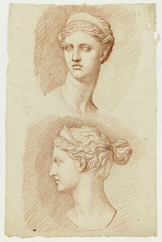 Deux études de la tête de Diane, vue de léger trois quarts gauche et de profil à gauche