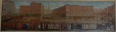 Procession sortant de la cathédrale de Saint-Étienne de Toulouse avec ostention des reliquaires