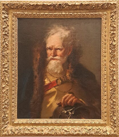 Portrait d'homme barbu âgé, la main posée sur une pièce d'armure, image 1/1