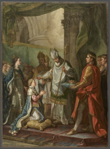 Saint Louis, âgé de douze ans, présenté par la Reine Blanche, sa mère, pour être sacré