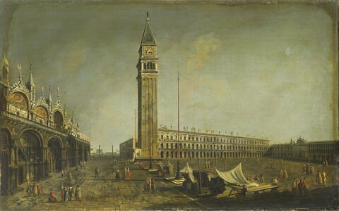 Vue de la place Saint-Marc à Venise avec un charlatan sur des tréteaux