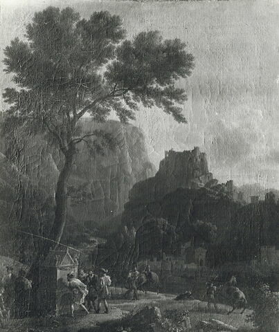 Vue de la Fontaine de Vaucluse. François 1er écrit sur le tombeau de Laure des vers qu'il composa pour elle, image 1/2