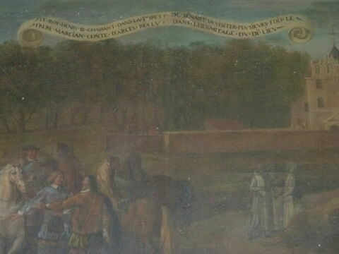 Le roi Henri III chassant dans la forêt de Sénart, va visiter plusieurs fois le frère Marcain, comte d'Arcès, reclu dans l'hermitage dudit lieu, image 2/4