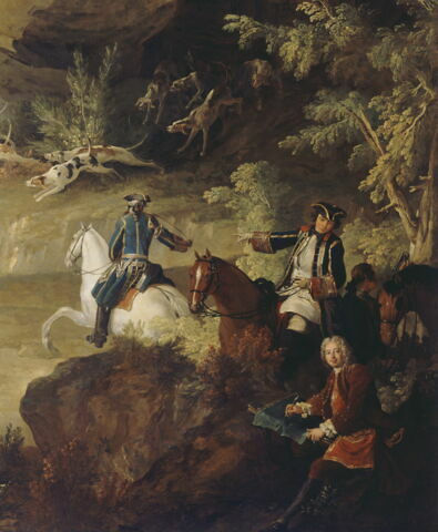 Chasse de Louis XV dans la forêt de Fontainebleau, à Franchard ; Cerf aux abois dans les rochers de Franchard, image 12/15