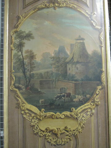 Paysage avec troupeau traversant un cours d'eau, et berger, image 2/3