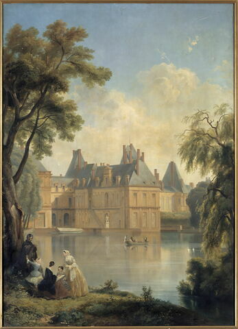 Vue de la cour de la Fontaine prise du Jardin anglais au château de Fontainebleau