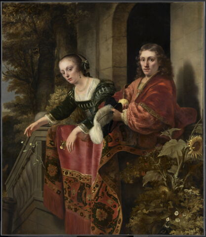 Portrait d'un couple accoudé à la balustrade d'un perron, dit autrefois Portrait du peintre Ferdinand Bol et de sa femme Lisbeth Dell