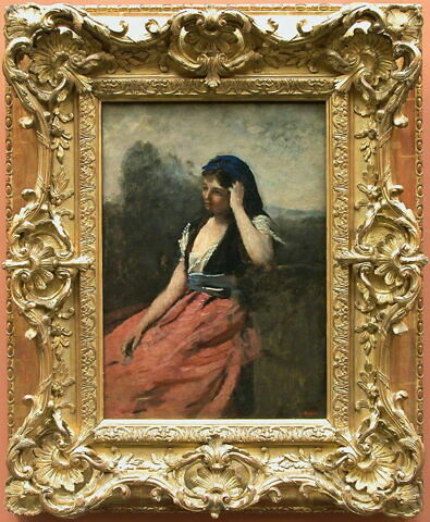Jeune femme à la jupe rose, dit aussi Jeune femme accoudée sur le bras gauche., image 2/2