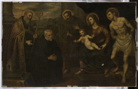 Vierge à l'Enfant avec saint François d'Assise, saint Sébastien et un moine présenté par un saint évêque (saint Augustin ?), image 2/3