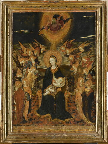 La Vierge et l'Enfant entourés d'anges et de saintes et surmontés par Dieu le Père bénissant