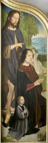 Triptyque de la famille Sedano : volet gauche : Jean de Sedano et son fils en prière, avec saint Jean Baptiste ; face externe : Adam, nu, image 1/11