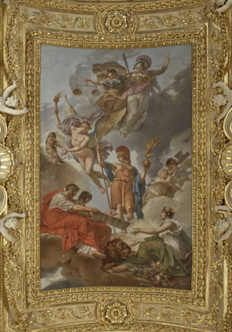 Plafond : La Terre recevant des empereurs Hadrien et Justinien le code des lois romaines dictées par la Nature, la Justice et la Sagesse