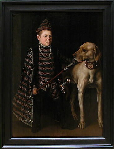 Portrait du nain du cardinal de Granvelle tenant un chien, image 2/4