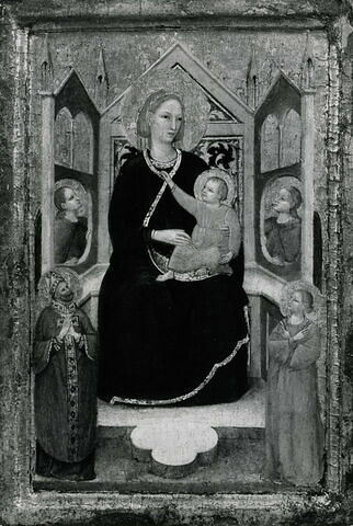 La Vierge et l'Enfant sur un trône entourés de deux anges, d'un saint évêque et d'une Sainte, image 1/1
