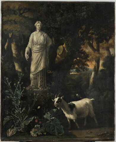 Deux Chèvres au pied d'une statue de déesse antique, image 1/3