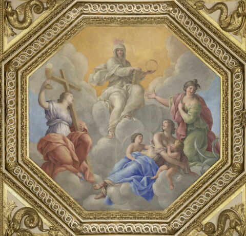 Plafond : Salle des Antonins - au centre de la voûte: la Religion et les Vertus théologales