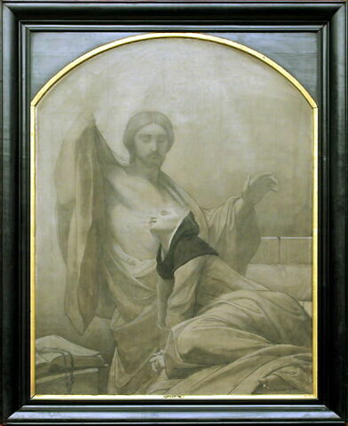 La communion mystique de sainte Catherine de Sienne, dit parfois à tort La communion mystique de sainte Claire. Grisaille inachevée., image 2/3