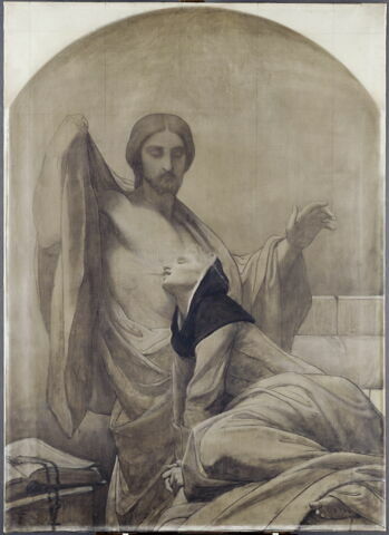 La communion mystique de sainte Catherine de Sienne, dit parfois à tort La communion mystique de sainte Claire. Grisaille inachevée., image 3/3