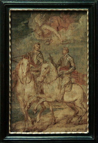 Maurice (1567-1625) et son demi-frère Frédéric-Henri de Nassau (1584-1647) à la bataille de Nieuwpoort en 1600. Un génie ailé les couronne du signe de la victoire, image 3/3