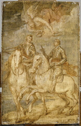 Maurice (1567-1625) et son demi-frère Frédéric-Henri de Nassau (1584-1647) à la bataille de Nieuwpoort en 1600. Un génie ailé les couronne du signe de la victoire, image 2/3