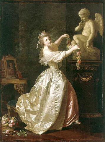 Jeune fille s'apprêtant à orner la statue de l'Amour d'une guirlande de fleurs, image 2/2