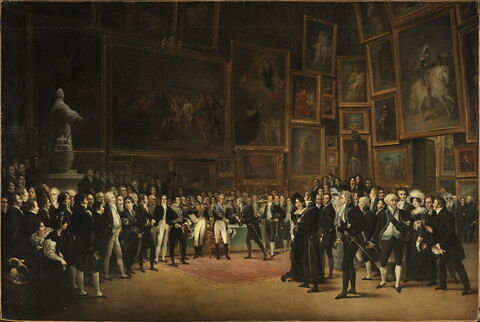 Charles X distribuant des récompenses aux artistes exposants du salon de 1824 au Louvre, le 15 Janvier 1825., image 1/9