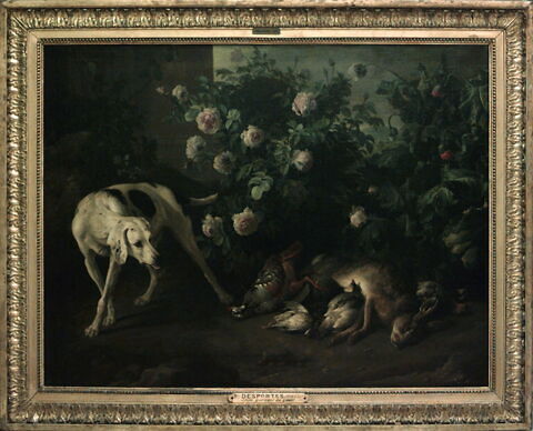 Chien gardant du gibier auprès d'un buisson de roses., image 4/4