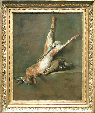 Lièvre mort avec poire à poudre et gibecière., image 5/5