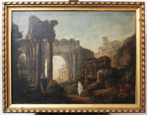 Paysage de fantaisie avec des ruines romaines inspirées de l'arc de Titus, image 2/12
