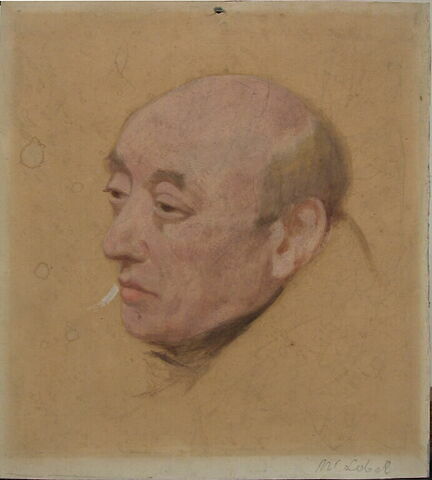 Tête d'homme de profil à gauche. Monsieur Lebel (ou Libel ?). Au verso : homme se drapant dans sa toge, image 3/6