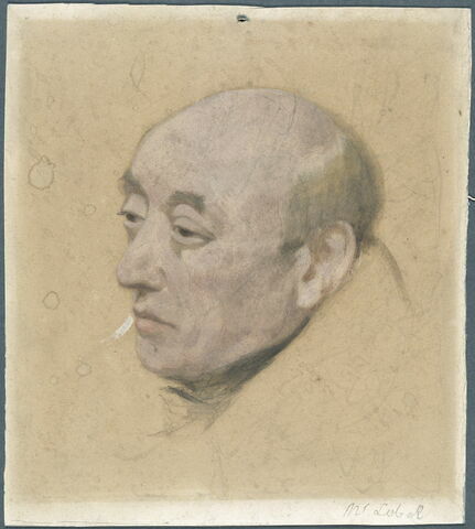 Tête d'homme de profil à gauche. Monsieur Lebel (ou Libel ?). Au verso : homme se drapant dans sa toge, image 5/6