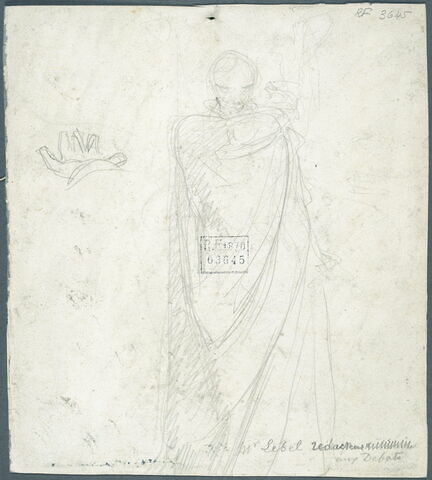 Tête d'homme de profil à gauche. Monsieur Lebel (ou Libel ?). Au verso : homme se drapant dans sa toge, image 6/6