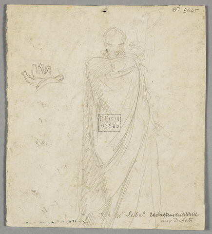 Tête d'homme de profil à gauche. Monsieur Lebel (ou Libel ?). Au verso : homme se drapant dans sa toge, image 2/6