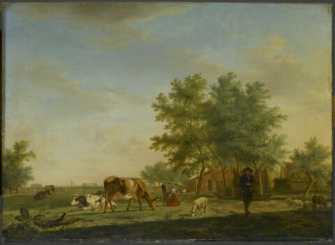Vue des environs de Leyde, avec ferme et animaux au pâturage, image 2/2