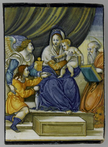 Plaque rectangulaire : La Vierge au poisson entre Tobie et saint Jérôme, image 1/2