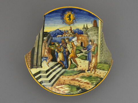 Assiette : armoiries des Orso de Venise (?) ; César et la soumission des Suessions