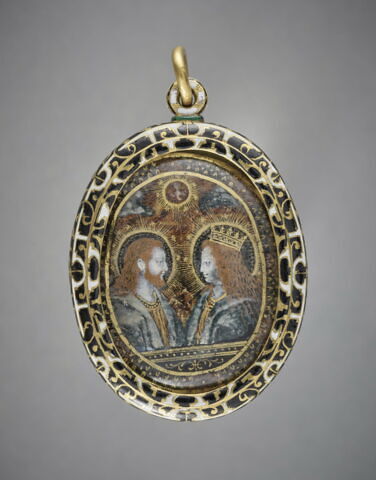 Médaillon ovale aux armes des Médicis : Le Christ et la Vierge, profils affrontés