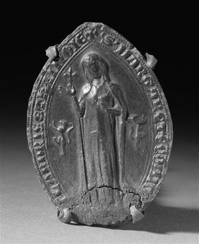 Empreinte du sceau ogival privé de Marguerite de Constantinople, comtesse de Flandre de 1244 à 1280