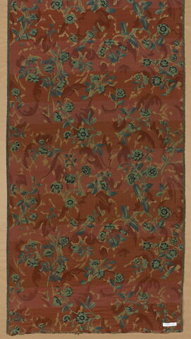 Tissu de laine à gros point, imitant la tapisserie, décoré de fleurs et feuillages, à dominante bleu-vert, image 3/6