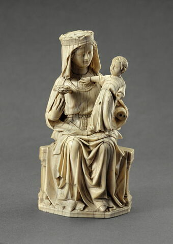 Statuette : Vierge à l'Enfant trônant, tenant une rose