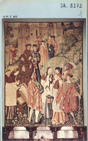 Tapisserie : Légende de saint Julien, il ressuscite un enfant lors d'une procession mortuaire ?, image 6/9