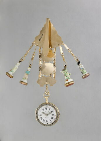 Montre ronde assortie d'une chatelaine ornées de portraits de femme, image 7/9