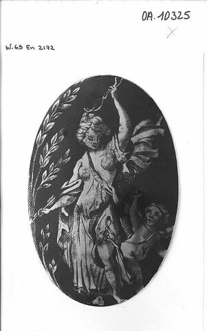 Plaque ovale niellée : Vénus confisquant les armes de l'Amour, image 1/1