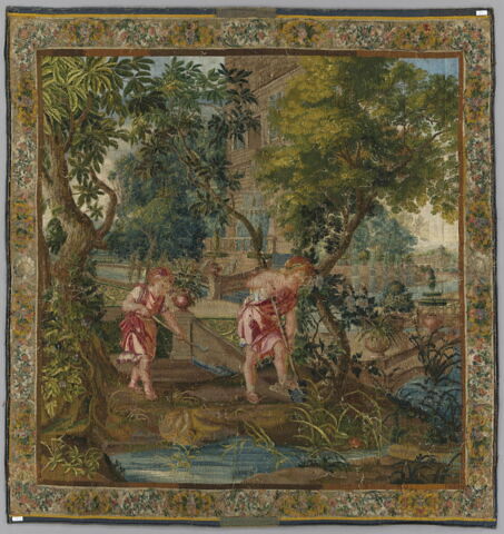 Enfants bêchant et fauchant, d'une tenture des Enfants jardiniers, image 2/12