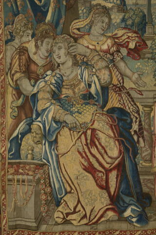 Julie s'évanouit à la vue du manteau ensanglanté de Pompée, d’une tenture l'Histoire de Pompée, image 2/4