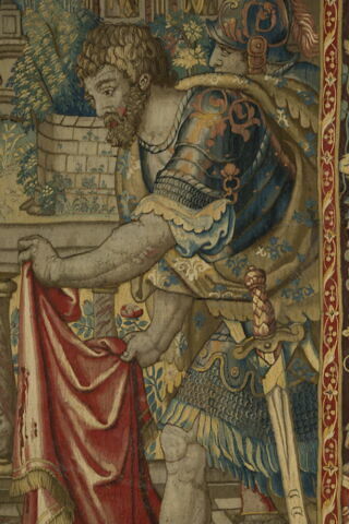 Julie s'évanouit à la vue du manteau ensanglanté de Pompée, d’une tenture l'Histoire de Pompée, image 3/4