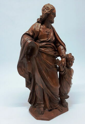 Groupe sculpté : saint Joseph et l'Enfant Jésus, en bois fruitier