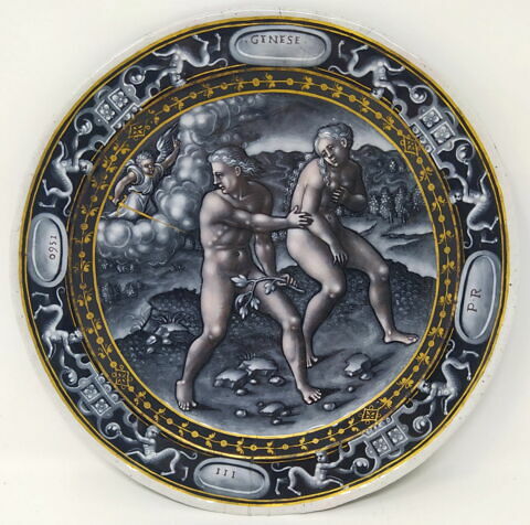 Assiette : L'Expulsion du Paradis, Scène de la Genèse, d'un ensemble de deux assiettes (OA 6190)