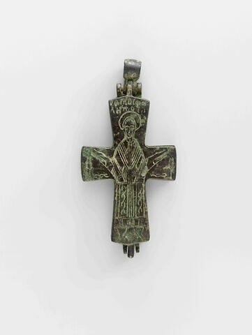Croix reliquaire (encolpion) en bronze à décor gravé