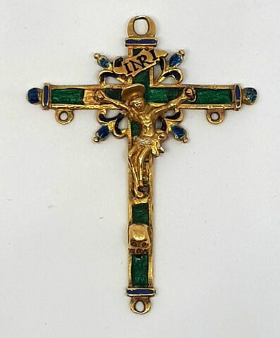 Croix-pendentif en or émaillé avec Christ, image 1/2